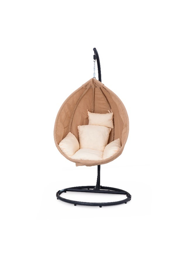 Multi Home Furniture Black & Beige Swing Chair – Hanging Chair with Cushions and Iron Frame, Indoor & Outdoor Wicker Rattan Balcony Chair for Garden Furniture, Living Room & Swing Chair for Adults - Image 1